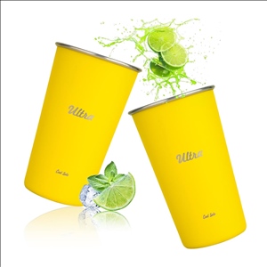 Stackable Stainless Steel Cups 17oz, Stainless Steel Drinking Cups, Yellow Pint Cup, Premium Metal